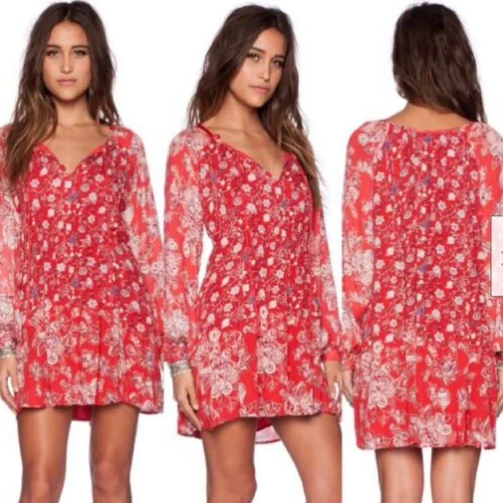 Free People a lucky Loosey Dress in Blood Orange Floral Sz XS - Picture 2 of 10